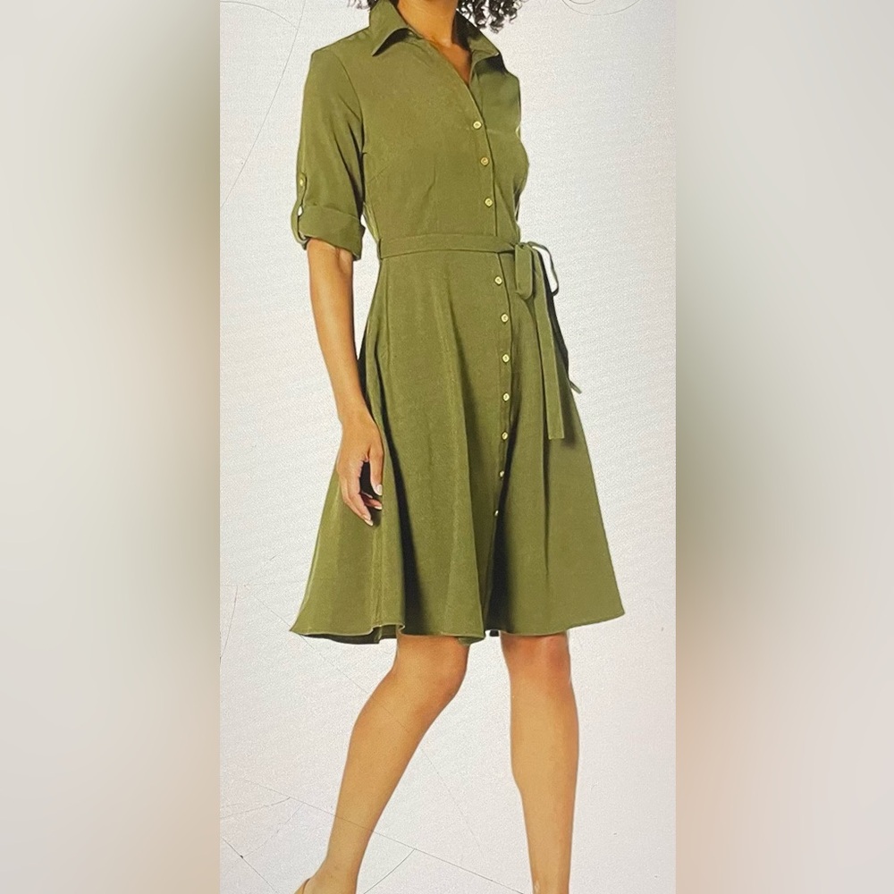 EUC Sharagano Women's Button Front Pleated Shirt Dress size 12